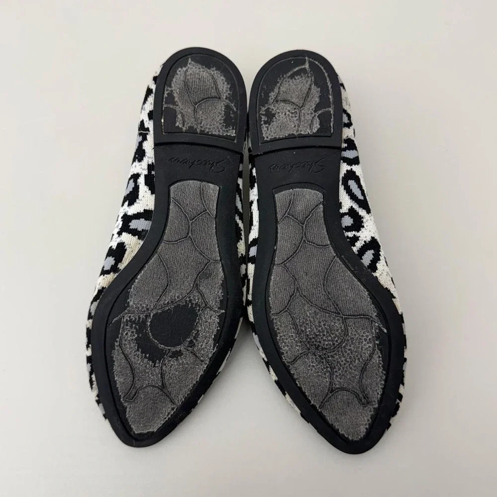 Skechers Leopard Print Ballet Flats White Black 44886 Women US 7.5